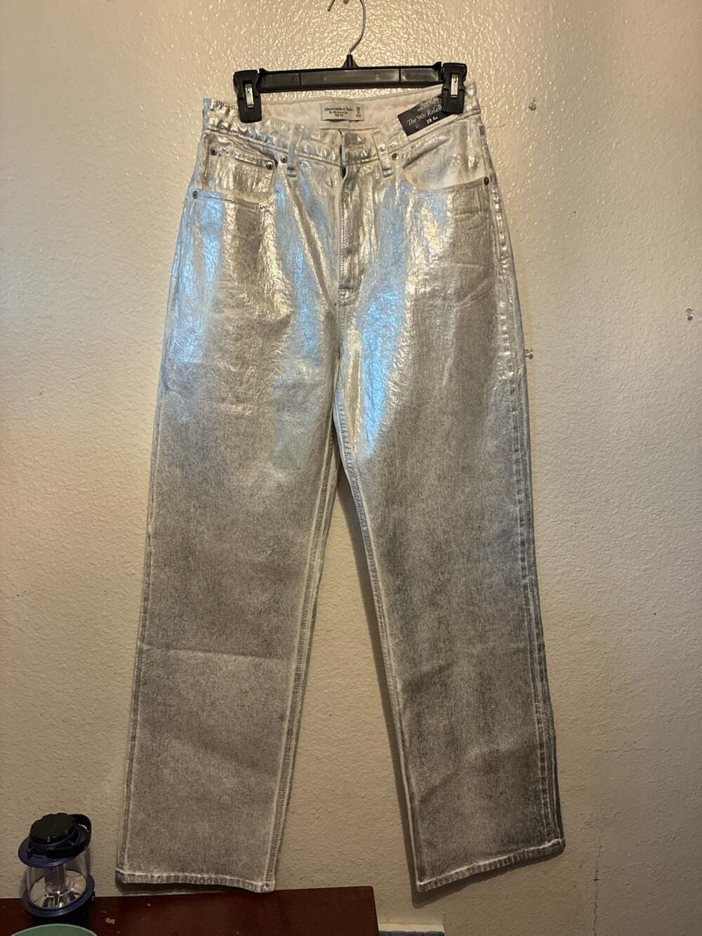 Abercrombie & Fitch The '90s Relaxed High Rise Curve Love Metallic Foil Jeans